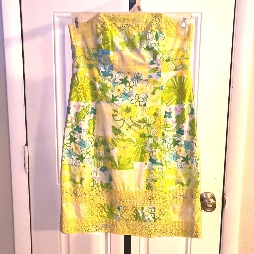 Lilly Pulitzer Yellow/Green/Blue Strapless Floral Sundress Size 0 - Picture 1 of 7